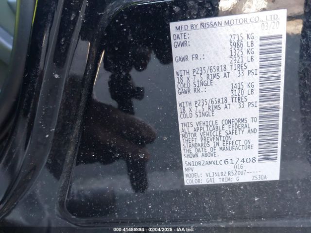 5N1DR2AMXLC617408 Nissan Pathfinder S 4wd