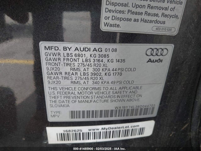 2008 AUDI Q7 WA1BY74L38D044703 Photo 8