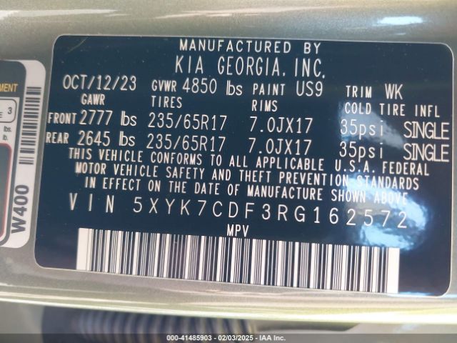 5XYK7CDF3RG162572 KIA gdi theta iii