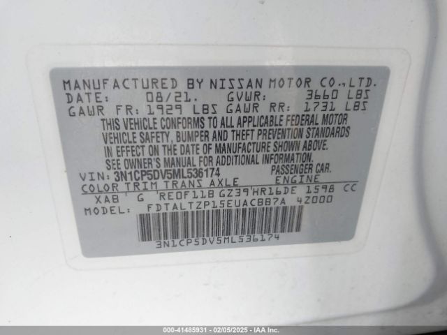 3N1CP5DV5ML536174 Nissan Kicks Sr Xtronic Cvt