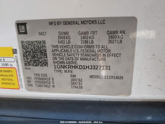 1GNKRHKD1HJ327131 Chevrolet Traverse 2lt