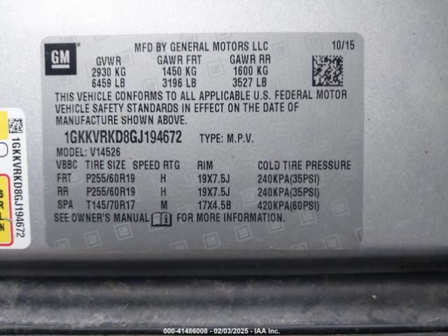 1GKKVRKD8GJ194672 GMC ACADIA SLT