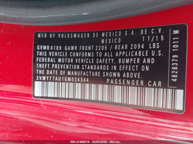 3VWYT7AU1GM034344 Volkswagen Golf Gti S 2-door