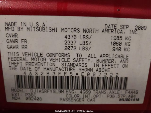 2010 MITSUBISHI GALANT 4A32B3FF5AE007222 Photo 8