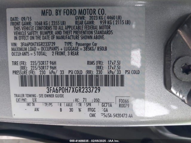 Ford FUSION SE 2016 3FA6P0H7XGR233729 Image 9