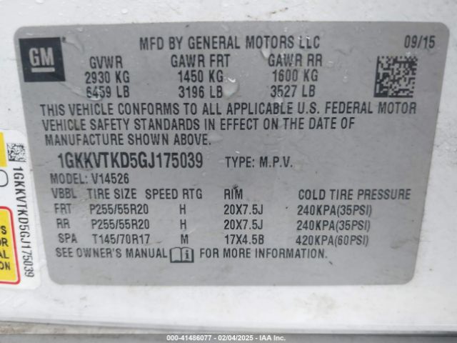 1GKKVTKD5GJ175039 GMC Acadia Denali