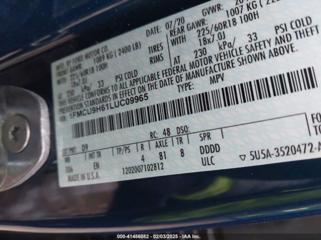 1FMCU9H61LUC09965 Ford ESCAPE SEL