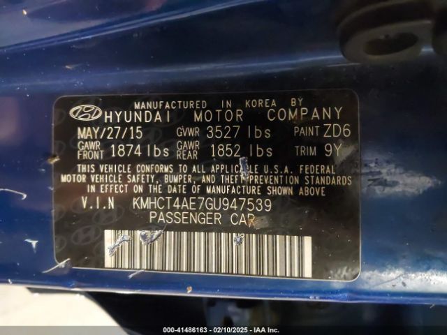 KMHCT4AE7GU947539 Hyundai ACCENT SE