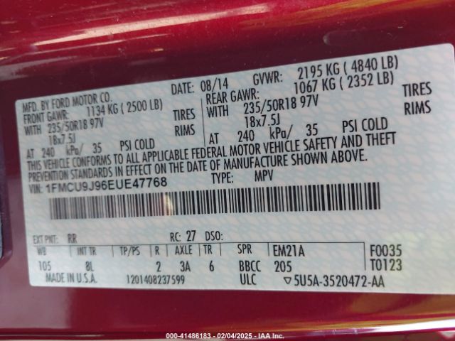 1FMCU9J96EUE47768 Ford Escape Titanium