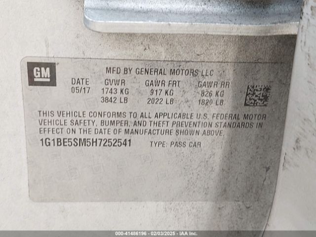 1G1BE5SM5H7252541 Chevrolet Cruze Lt Auto