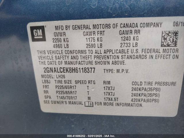 2GNALCEK8H6118377 Chevrolet EQUINOX LT