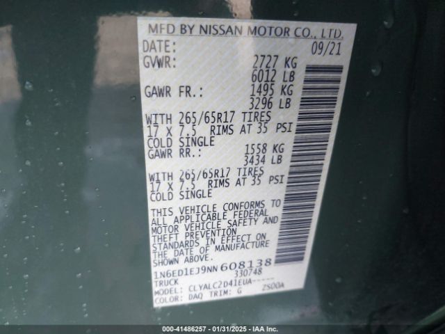 1N6ED1EJ9NN608138 Nissan Frontier Sv 4x2