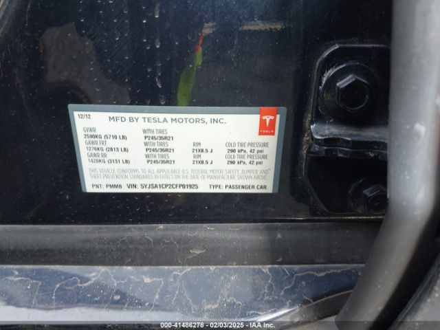2012 TESLA MODEL S 5YJSA1CP2CFP01925 Photo 8