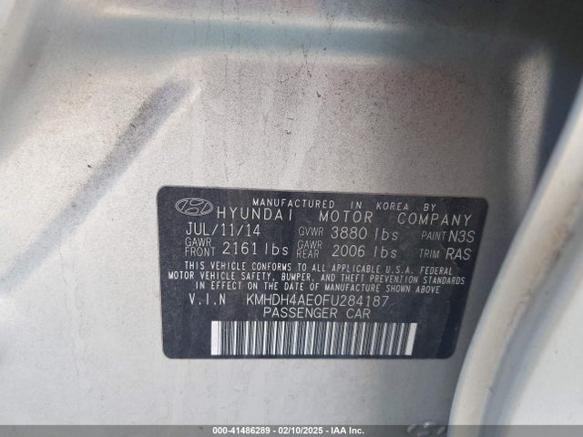 KMHDH4AE0FU284187 Hyundai ELANTRA SE