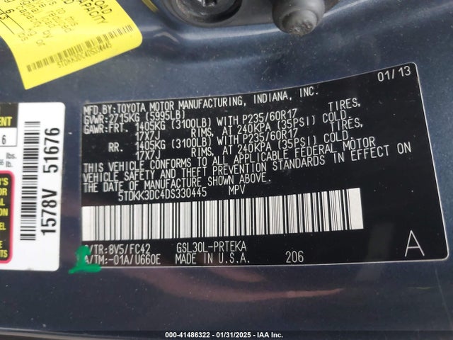 Продаж на аукціоні авто 2013 Toyota Sienna Le V6 8 Passenger, vin: 5TDKK3DC4DS330445, номер лоту: 41486322