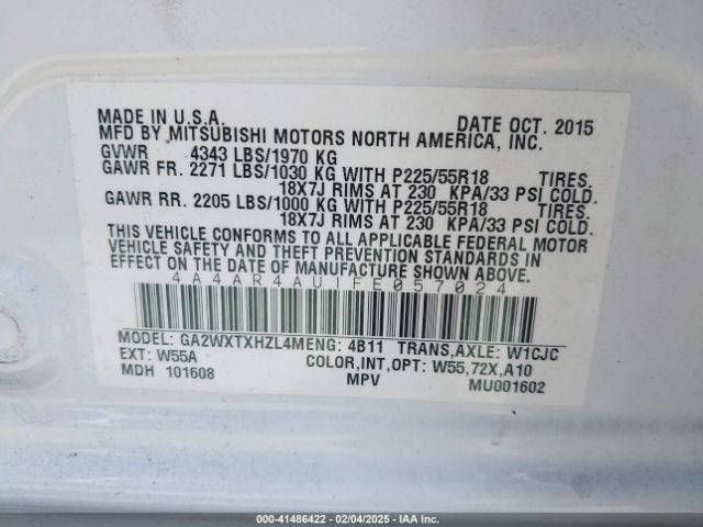 4A4AR4AU1FE057024 Mitsubishi Outlander Sport Se