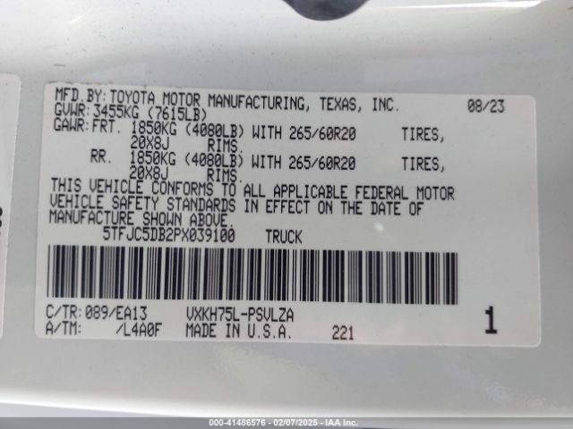 5TFJC5DB2PX039100 Toyota Tundra Hybrid Limited
