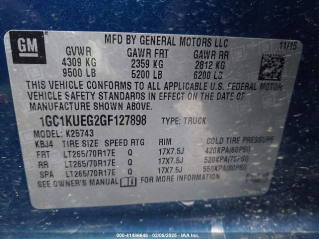 1GC1KUEG2GF127898 Chevrolet Silverado 2500hd Wt
