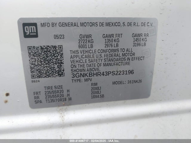 3GNKBHR43PS223196 Chevrolet Blazer Awd 2lt