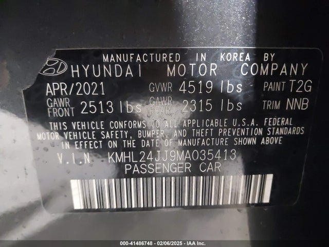 Hyundai Sonata Blue 2021 KMHL24JJ9MA035413 Image 9
