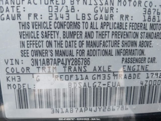 3N1AB7AP4JY286786 Nissan SENTRA SL