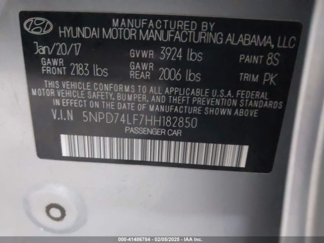 5NPD74LF7HH182850 Hyundai ELANTRA SE