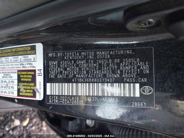 Aukcja sprzedaży 2008 Toyota Avalon Xls, vin: 4T1BK36B88U313407, numer aukcji: 41486802