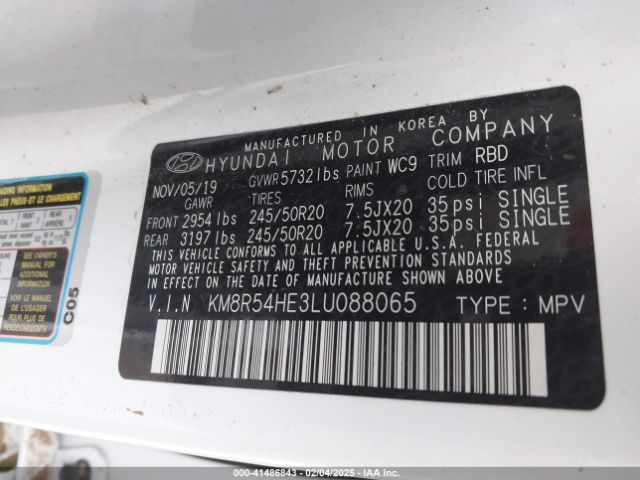 KM8R54HE3LU088065 Hyundai Palisade Limited