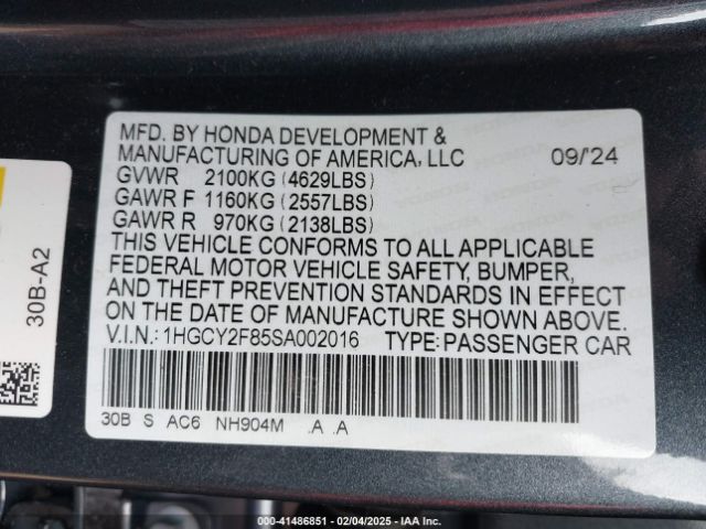 1HGCY2F85SA002016 Honda Accord Hybrid Touring