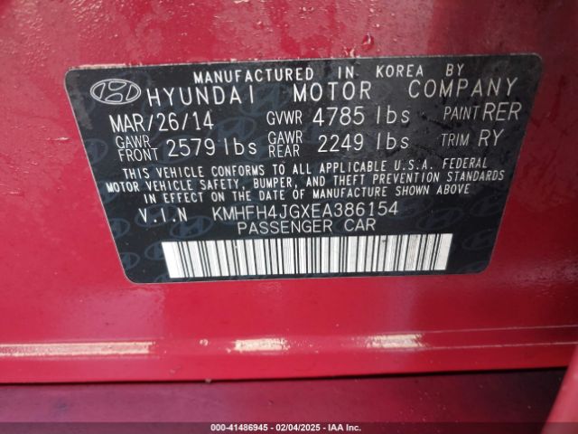KMHFH4JGXEA386154 Hyundai Azera Limited