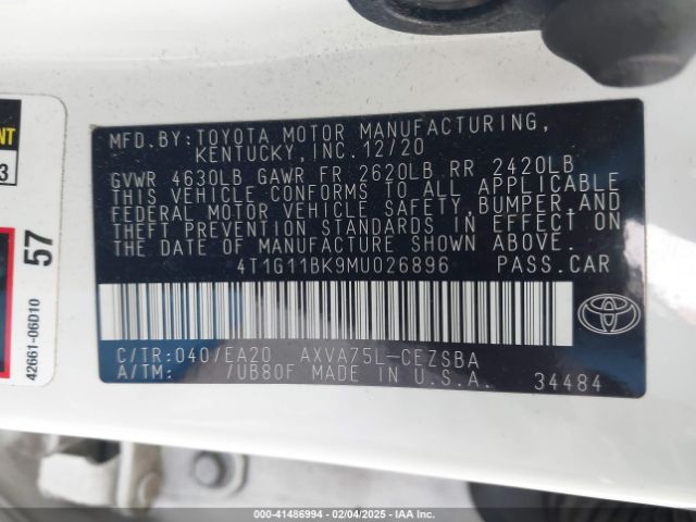 4T1G11BK9MU026896 Toyota Camry Se Awd