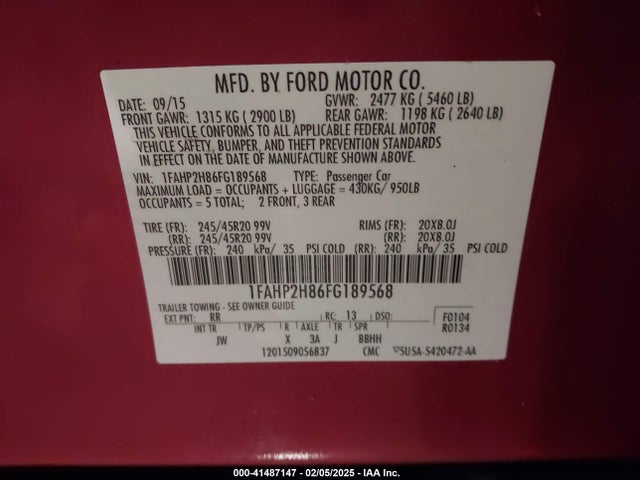 Ford TAURUS SEL 2015 1FAHP2H86FG189568 Image 9