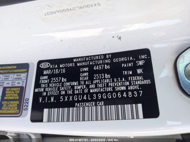 KIA OPTIMA EX 2016 5XXGU4L39GG064837 Image 9