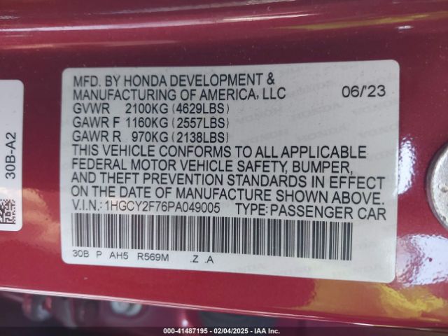1HGCY2F76PA049005 Honda Accord Hybrid Sport-l