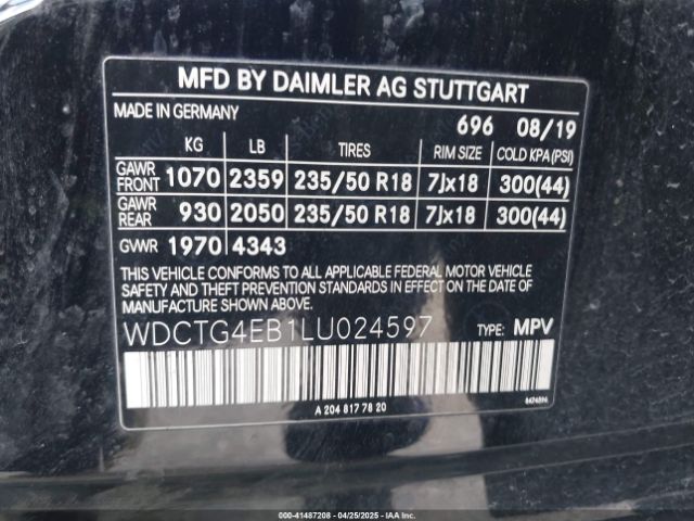WDCTG4EB1LU024597 Mercedes-Benz GLA 250