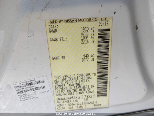 1N4AL3AP8EN227025 Nissan Altima 2.5 Sl