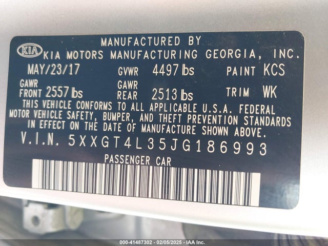 5XXGT4L35JG186993 KIA Optima Lx