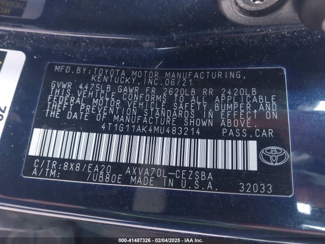 4T1G11AK4MU483214 Toyota CAMRY SE