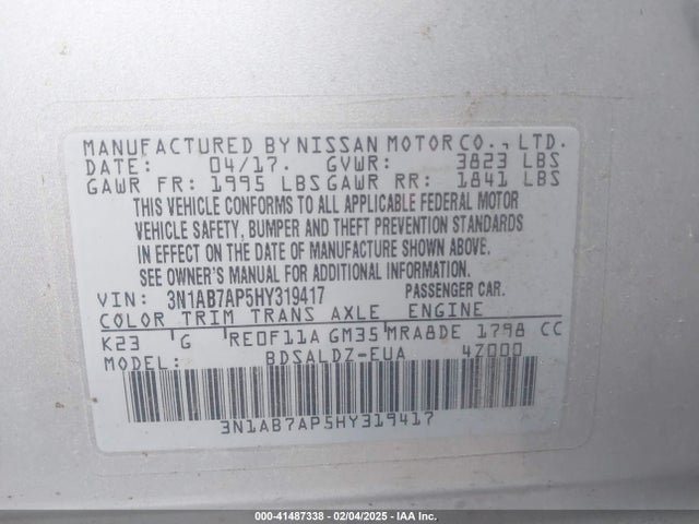 3N1AB7AP5HY319417 Nissan SENTRA SV