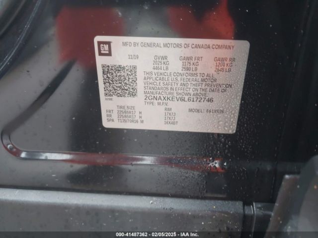 2GNAXKEV6L6172746 Chevrolet Equinox Fwd Lt 1.5l Turbo