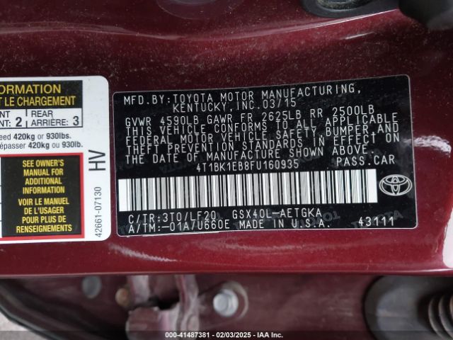 4T1BK1EB8FU160935 Toyota Avalon Xle Premium