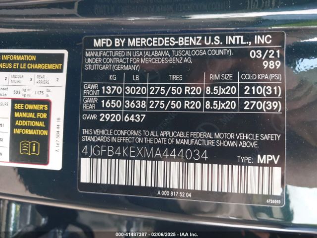 4JGFB4KEXMA444034 Mercedes-Benz Gle 350 4matic