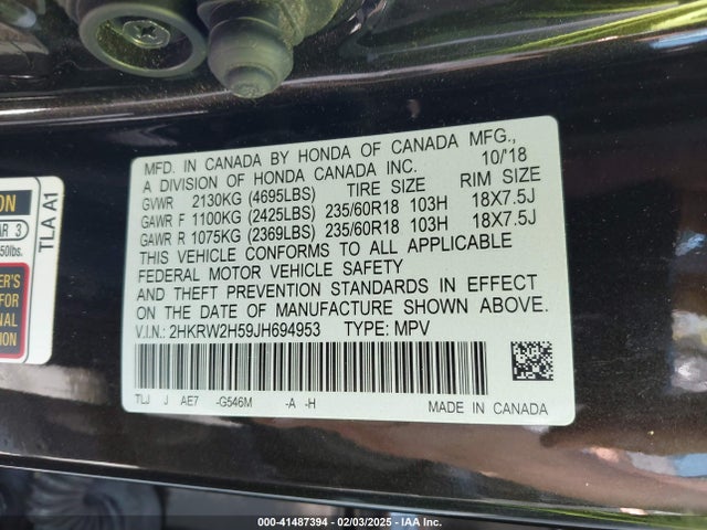Honda CR-V EX 2018 2HKRW2H59JH694953 Image 9
