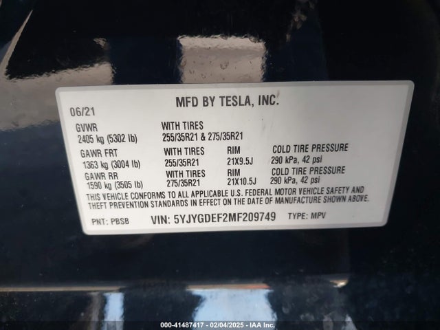 2021 TESLA MODEL Y 5YJYGDEF2MF209749 Photo 8