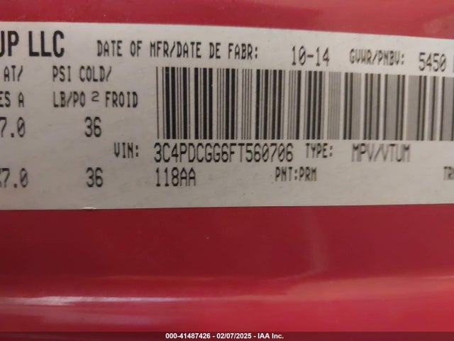 3C4PDCGG6FT560706 Dodge Journey Crossroad