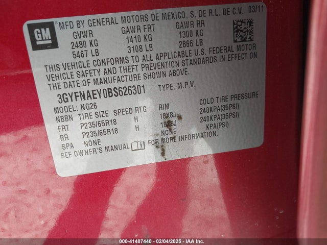 2011 CADILLAC SRX 3GYFNAEY0BS626301 Photo 8