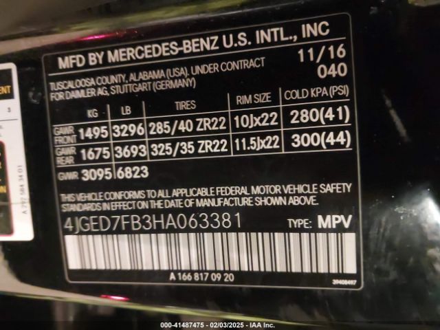 4JGED7FB3HA063381 Mercedes-Benz Amg Gle 63 Coupe S 4matic