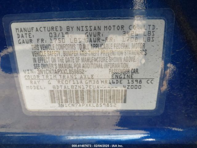 3N1CN7APXKL859852 Nissan Versa 1.6 Sv