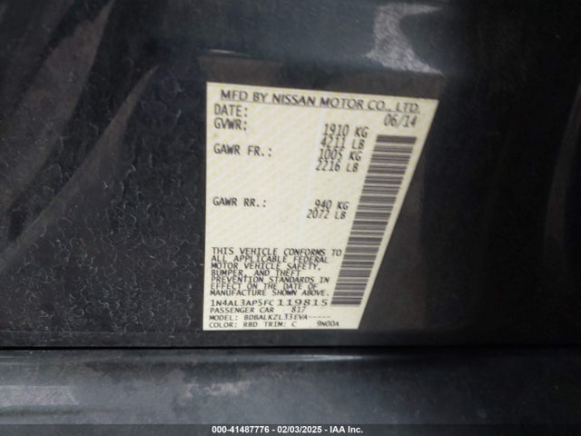 Nissan Altima 2.5 Sv 2015 1N4AL3AP5FC119815 Image 9