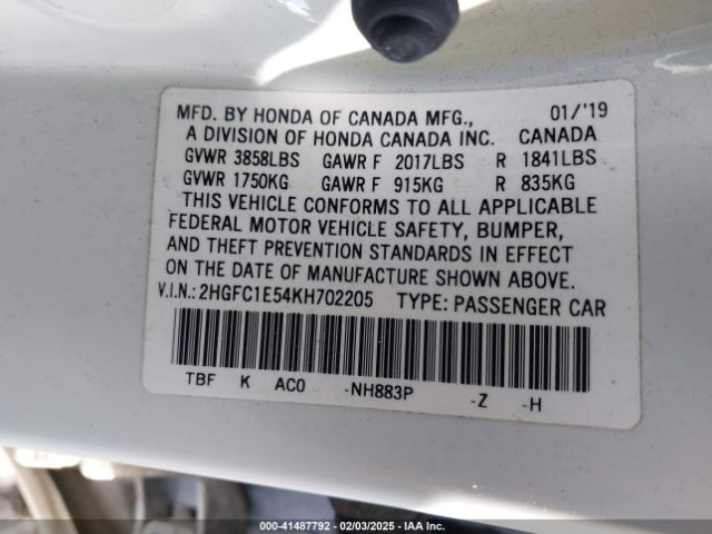 2HGFC1E54KH702205 Honda CIVIC SI